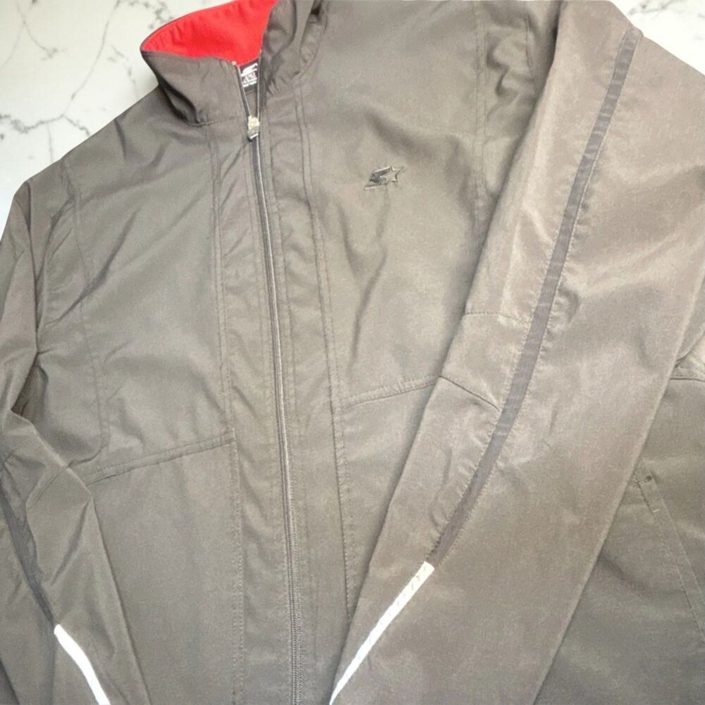 Vintage Starter Black Full Zip Windbreaker Jacket Reflective Accents Mens Sz Med